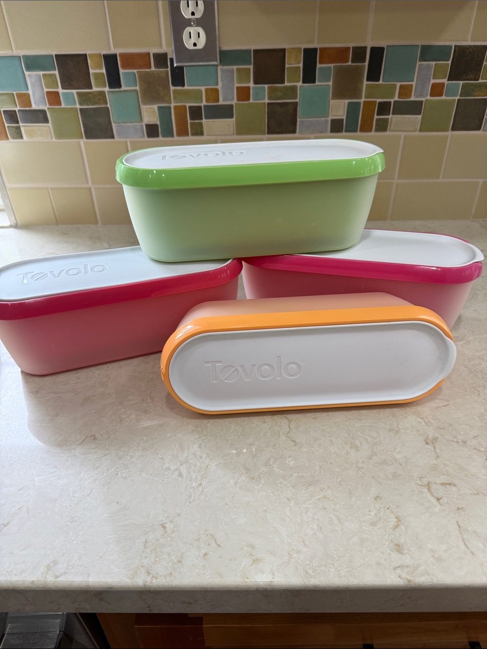 Tovolo Colorful Ice Cream oRefrigerator Storage Containers - Pink, Green, Orange